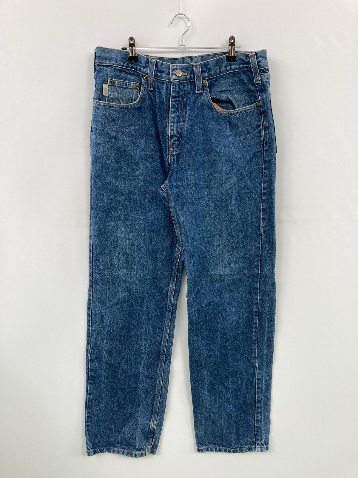 カーハート 34☓32 ジーンズ デニムパンツ ブル－【美品】 Carhartt カーハート デニムパンツ 34×32 ブルー フルレングス 無地