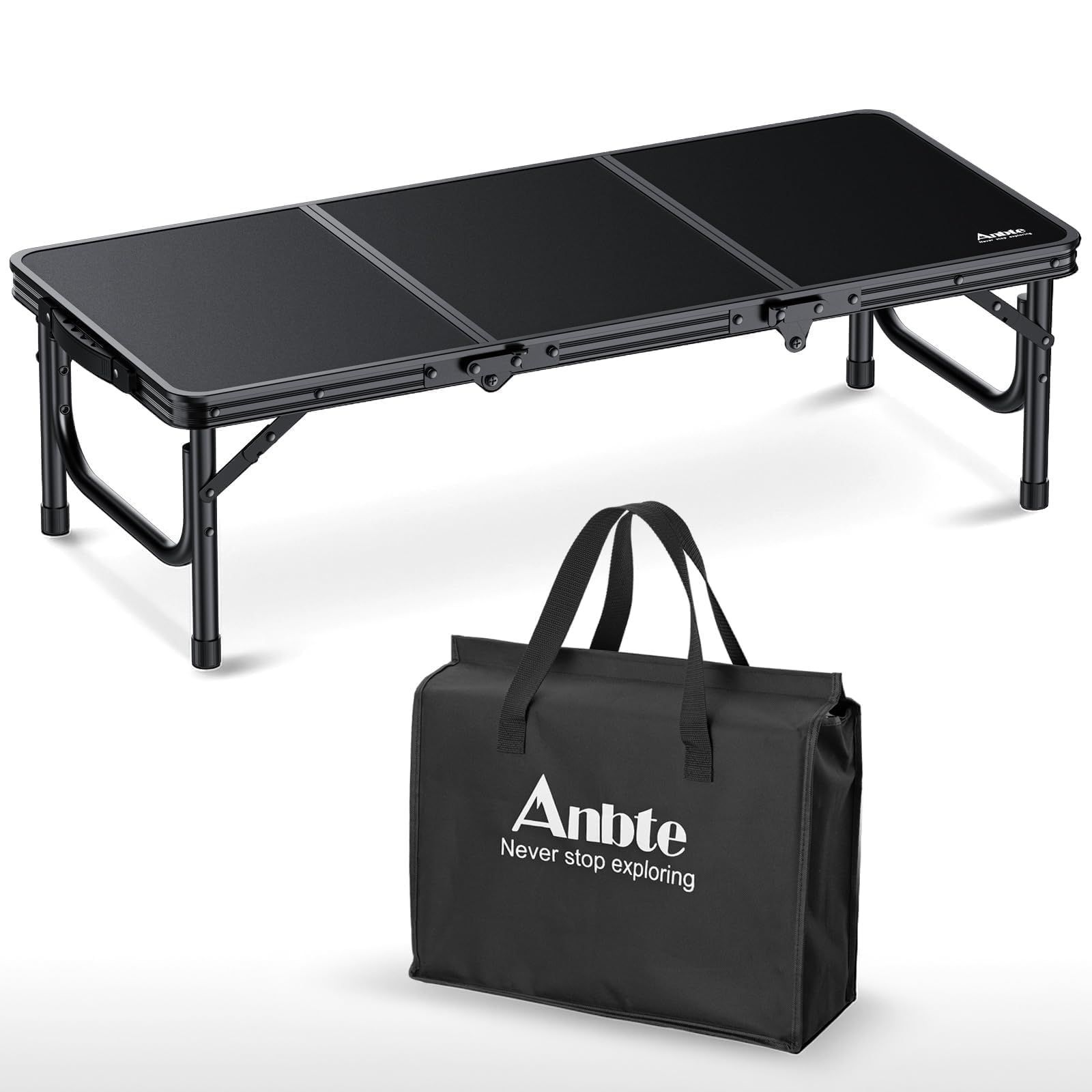 87×40×26cm 室内用 折りたたみローテーブルアル 三つ折り アウトドアテーブル 耐荷重30kg 収納バッグ付き コンパクト収納 キャンプ ビーチ 軽量 Anbte ポータブル 旅行 料理 BBQ ピクニック用 (ブラック)