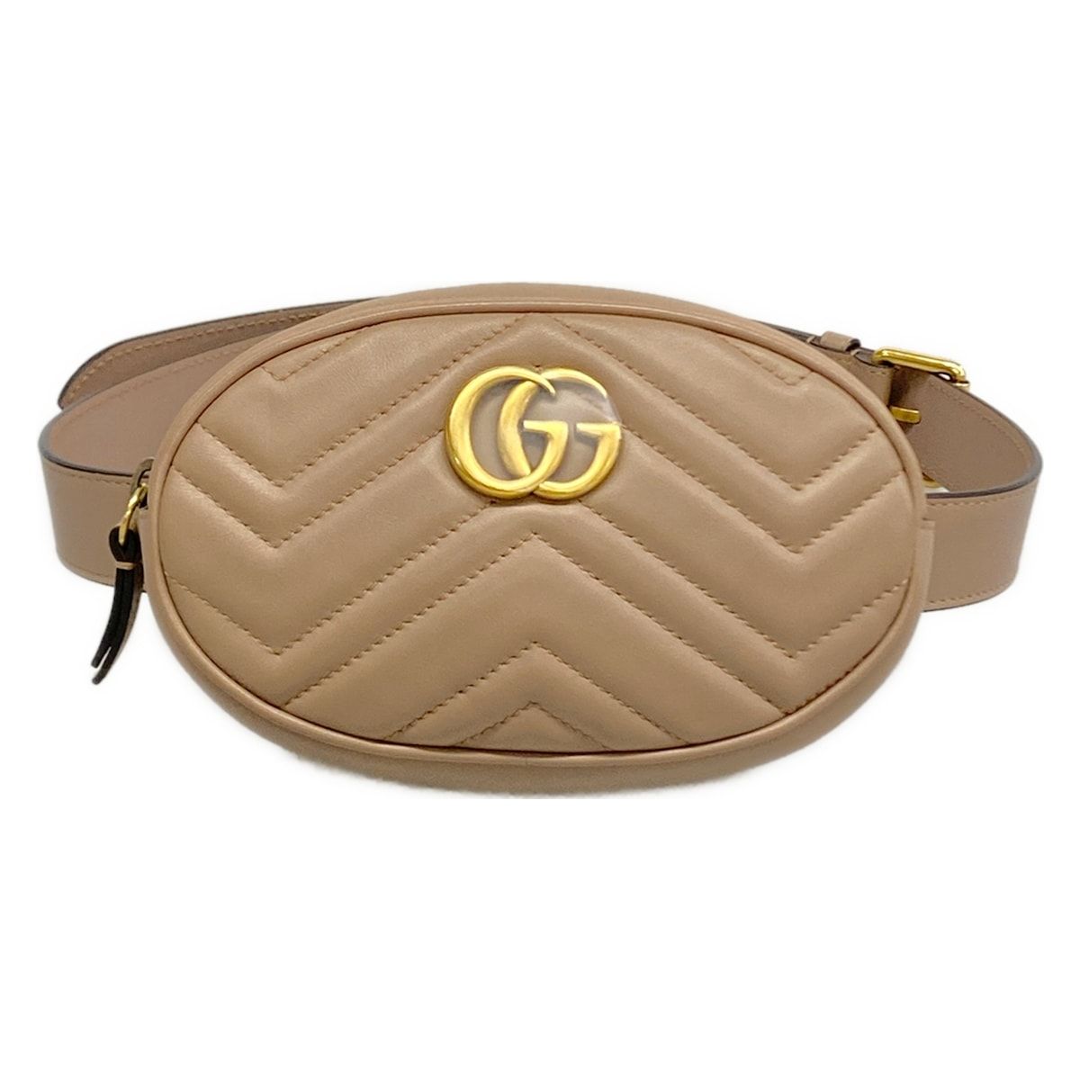 GUCCI(グッチ) ウエストポーチ GGマーモント キルティングレザー ベルトバッグ 476434 ピンクベージュ レザー