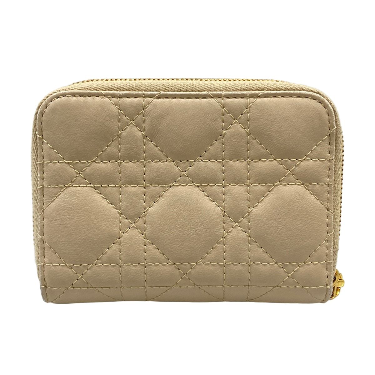 DIOR/ChristianDior(ディオール/クリスチャンディオール) 2つ折り財布 ディオールカロ ベージュ ラウンドファスナー/パール レザー