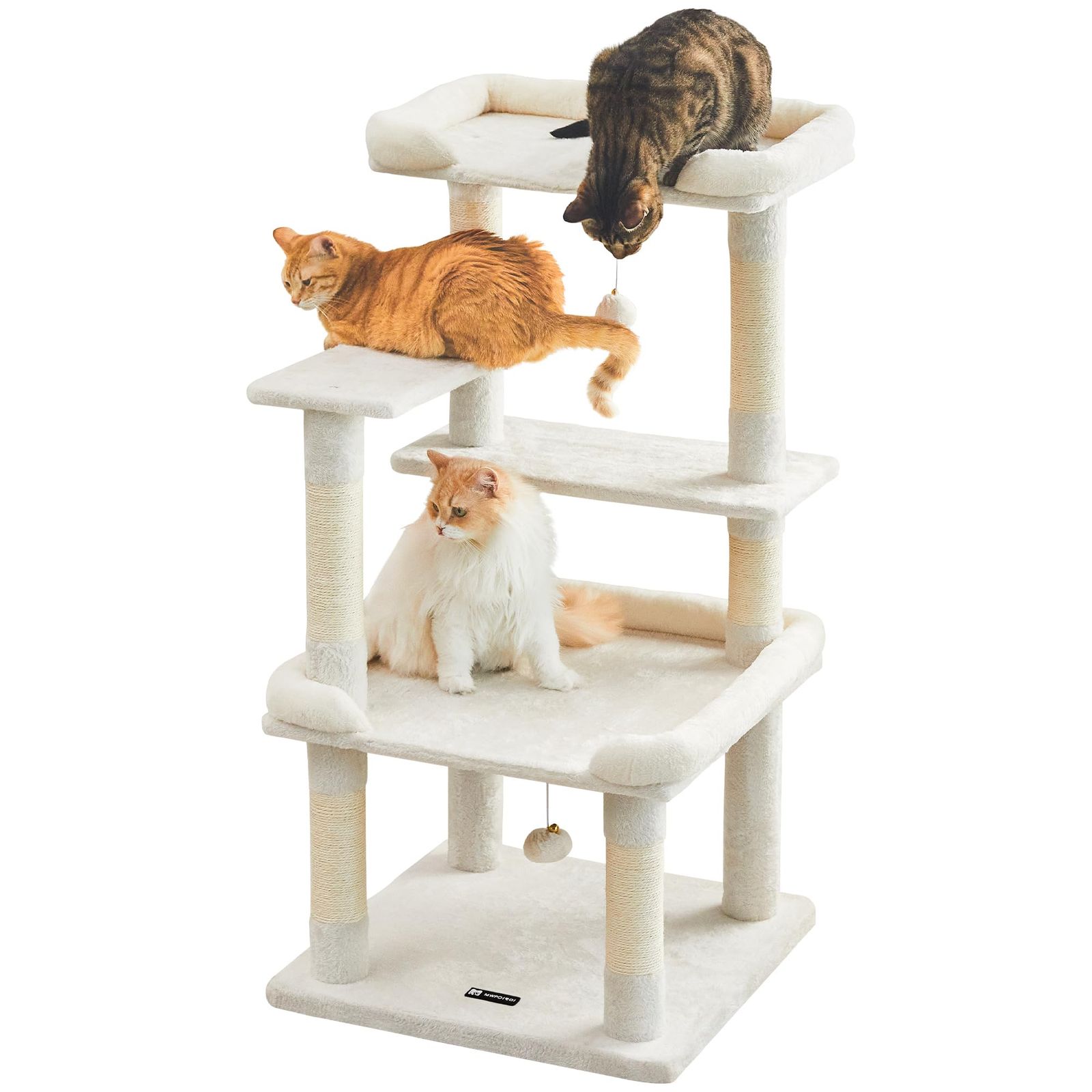 ☆新品☆MWPO 猫タワー 大型猫 シニア猫 据え置き 安定感 多頭飼い 爪とぎ 猫ベッド シンプル 114cm ベージュ 954A