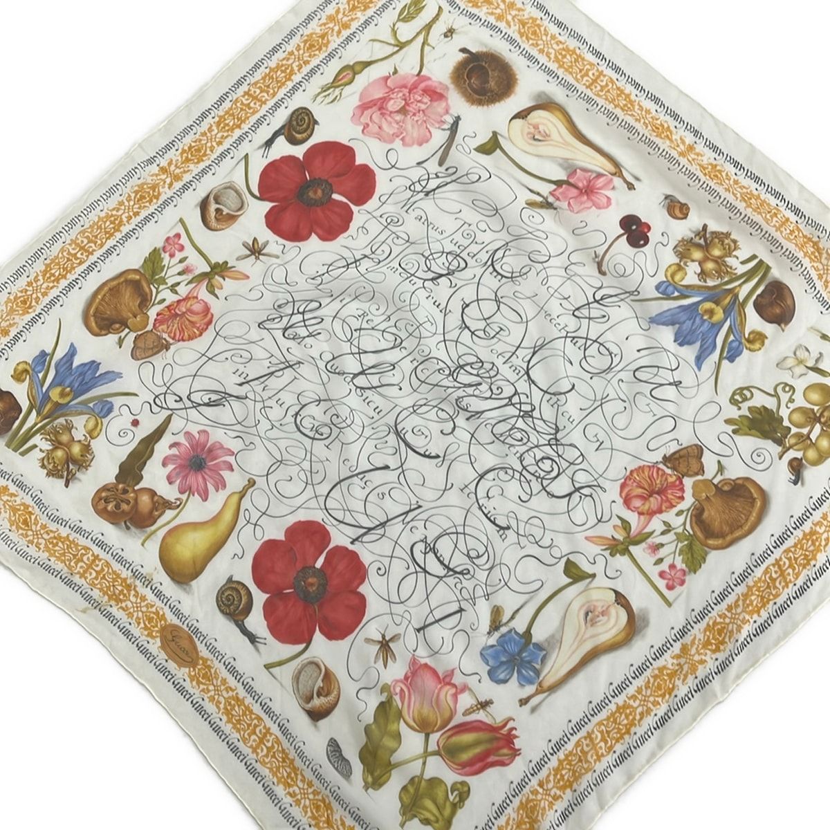 GUCCI(グッチ) スカーフ美品 - アイボリー×ライトブラウン×マルチ 花柄/シースルー