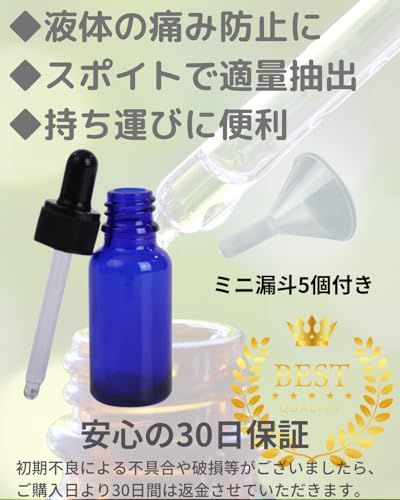 Chocople 遮光瓶 スポイト付き スポイトボトル ドロッパーボトル 精油 アロマオイル 詰め替え ガラス製 漏斗付き 20本セット ブルー (20ml) (× 4)送料無料 2f8c810e｜詳細画像