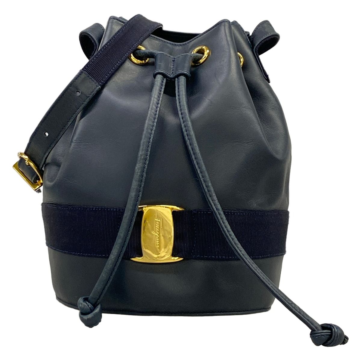 FERRAGAMO/SalvatoreFerragamo(サルバトーレフェラガモ) ショルダーバッグ ヴァラ D21 4179 ダークネイビー 巾着型 レザー