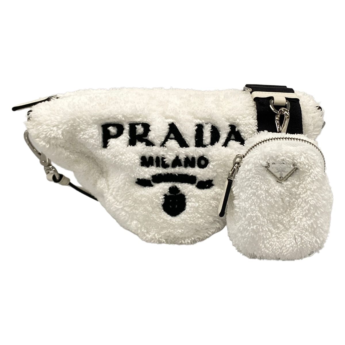 PRADA(プラダ) ショルダーバッグ テリー 1BH190 白×黒 ストラップ着脱可