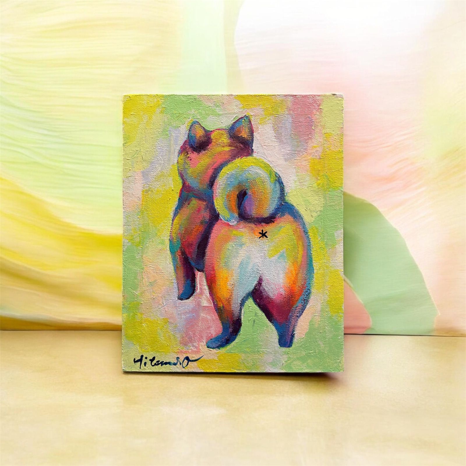 F3号キャンバス☆絵画原画 現代アート アート 柴犬 動物画 作品証明書