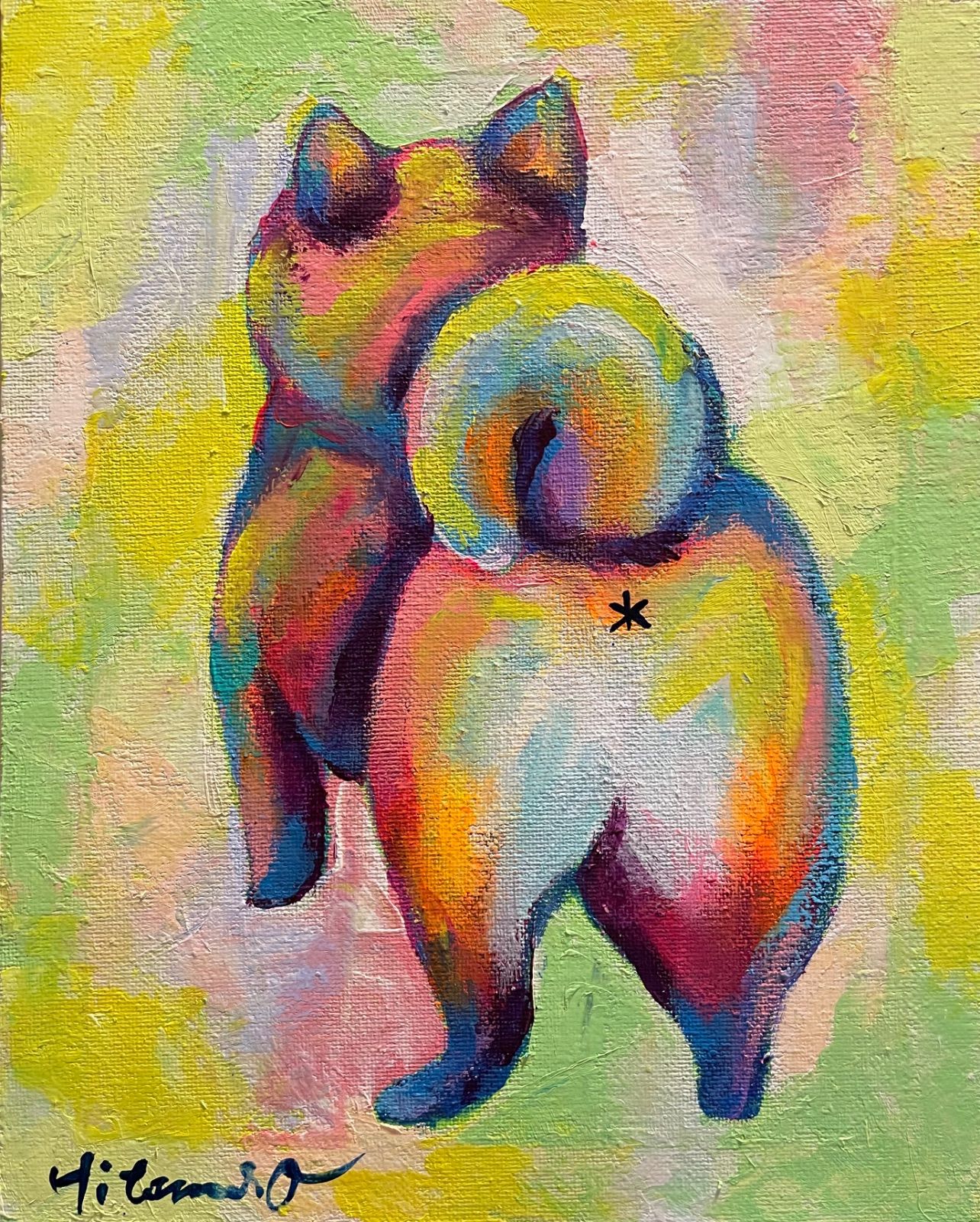 F3号キャンバス☆絵画原画 現代アート アート 柴犬 動物画 作品証明書