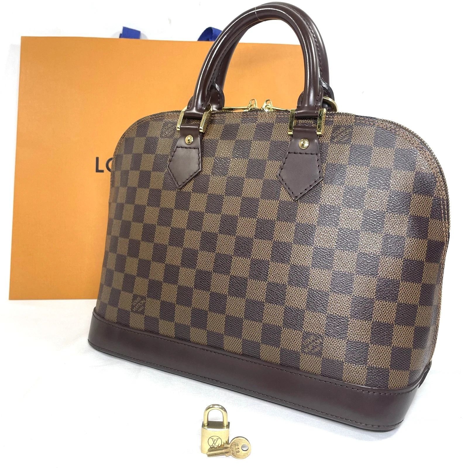 【本物】ルイ ヴィトン ハンドバッグ アルマPM Alma PM ダミエ エベヌ N51131 LOUIS VUITTON 南京錠付き
