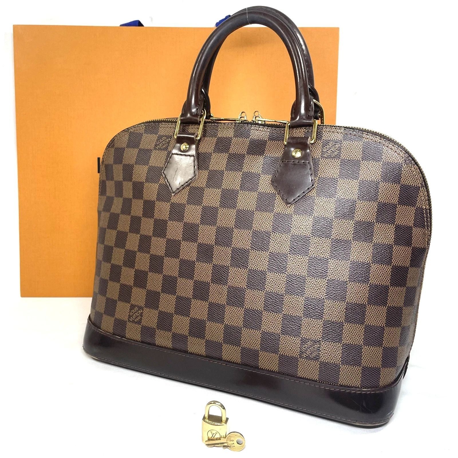 【本物】ルイ ヴィトン ハンドバッグ アルマPM Alma PM ダミエ エベヌ N51131 LOUIS VUITTON 南京錠付き