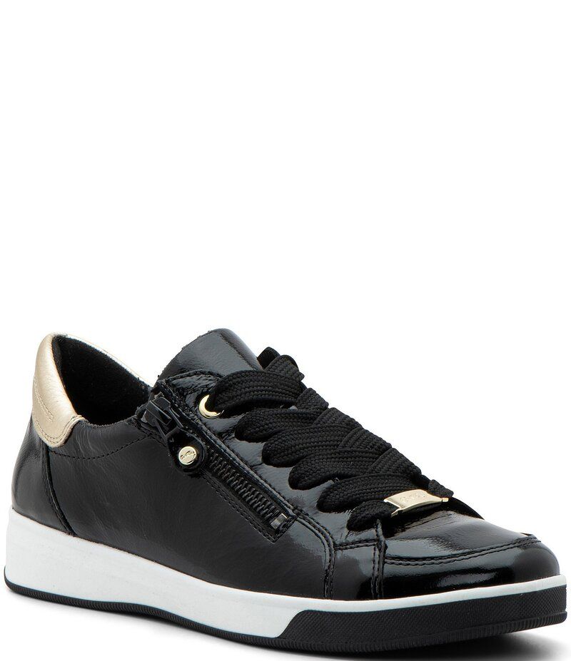 アラ レディース シューズ スニーカー レザー ara ReiLow Patent Leather Zip Sneakers Black ブラック