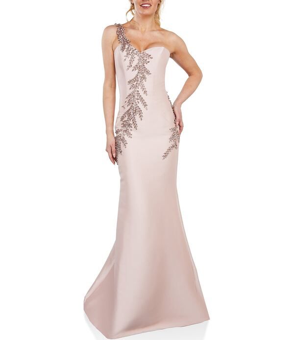 テラニクチュール レディース トップス ワンピース ノースリーブ Terani Couture One Shoulder Sleeveless Beaded Gown Rose