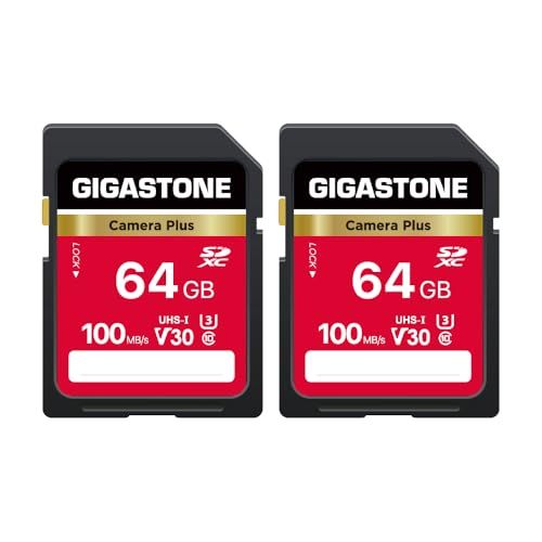 【5年保証】GIGASTONE 64GB SDカード 2個セット Camera Plus SDXC UHS-I V30 U3 C10 100MB/s メモリーカード 高速 フルHD ビデオ デジタルカメラ ミニケース2個付き送料無料 baca8fec