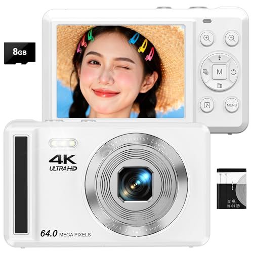 デジカメ 4K 6400万画素 デジタルカメラ AFオートフォーカス 16Xデジタルズーム 2.8インチ IPSスクリーン 笑顔検出 充電式 YouTubeカメラ MicroSDカード付き 初心者向け ウェブカメラ 日本語説明書 軽量 携帯便利 誕生日 VLe