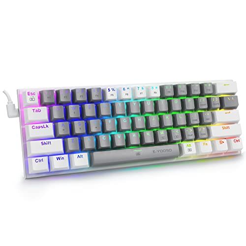 e元素ゲーミングキーボード 赤軸を採用 テンキーレスUS英語配列 有線61キー メカニカルキースイッチ RGB発光LEDバックライト 60％小型コンパクト設計 Windows/Macに対応のゲーム/オフィス用キーボード (グレー+ブラック，赤軸)e