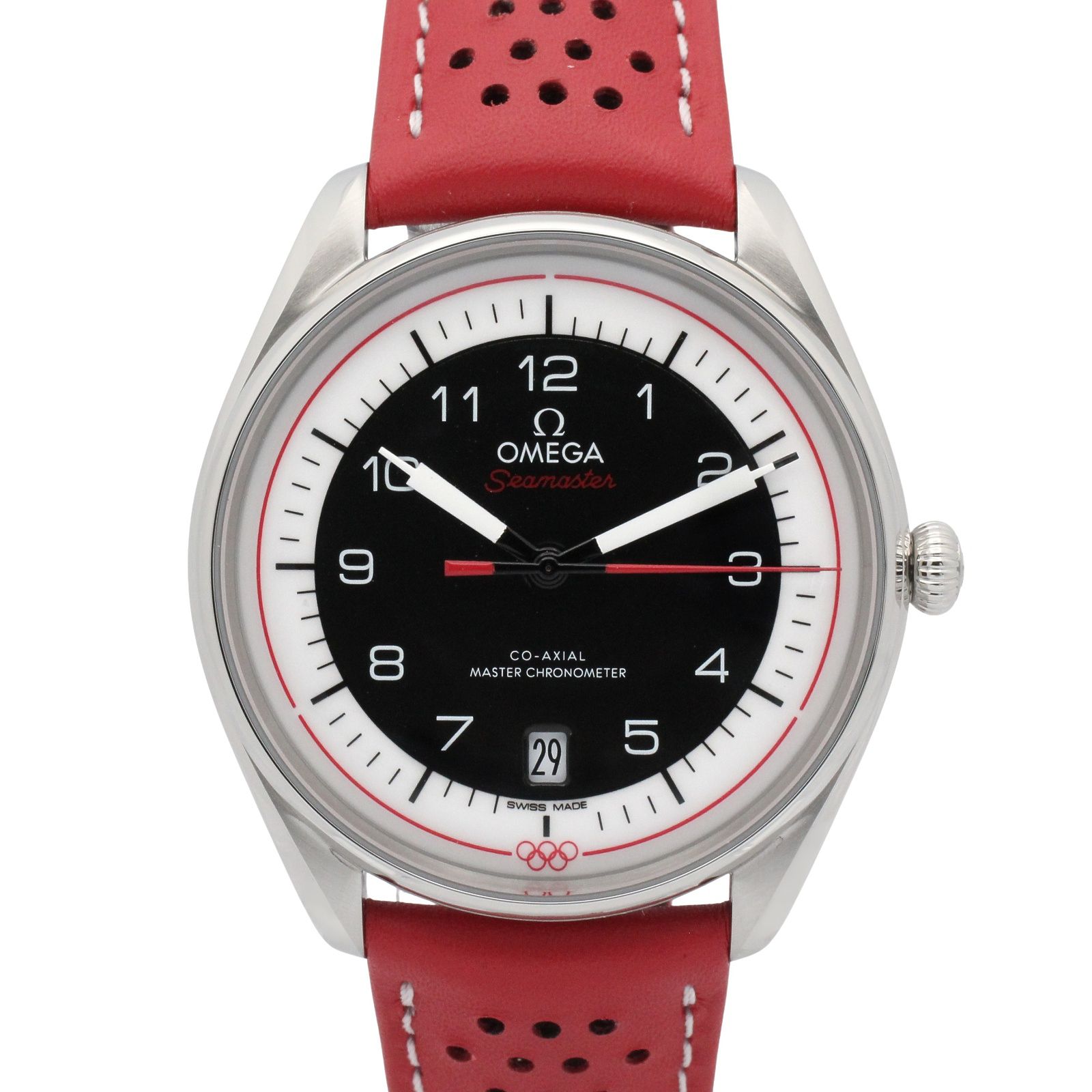 オメガ OMEGA 腕時計 シーマスター オリンピック オフィシャルタイムキーパー 522.32.40.20.01.004 ブラック/レッド ステンレススチール ラバーベルト シーマスター オリンピック オフィシャルタイムキーパー