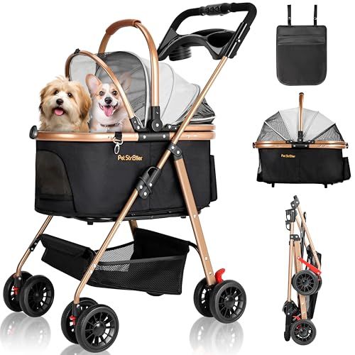 ★新品★【日本企業】 SAMONIC ペットカート 犬 分離型 ワンタッチ折畳 分離型ペットキャリーカート 前輪360°回転でき 耐摩耗PUホイール 後輪ストッパー付 ペットカート 軽量 持ち運び便利 通気 二つメッシュ窓 4輪 犬カート 多 0c50c6f3