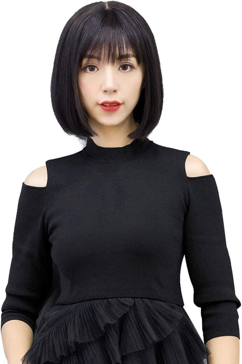 新品 HIYE ウィッグ ボブ 人毛100％ フルウィッグ 超リアル つむじ 女性用 かつら 医療用 前髪 自然 通気 (分け目シルクスキン(30cm黒色))