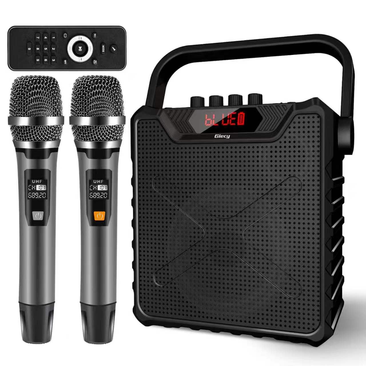 Giecy スピーカーセット 拡声器 ワイヤレスマイク2本 Bluetooth 5.0対応 充電式 UHFマイクロホン低音強化機能搭載 ポータブルマイクスピーカー拡声器 ホームパーティー、カラオケ、会議、セミナー、登山キャンプ、街頭演説、学校行事、室外、防災、