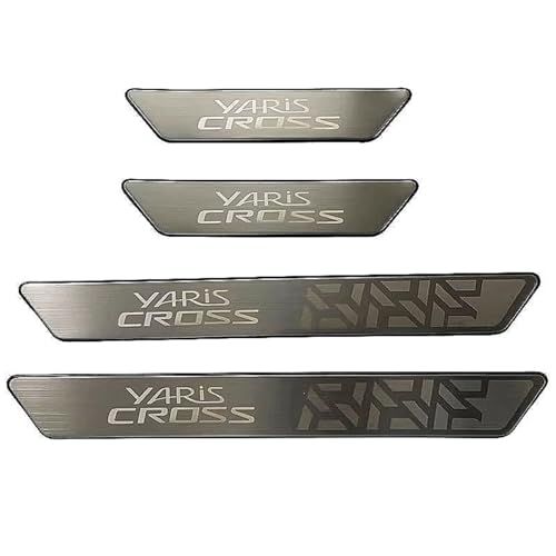 R★新型 ヤリスクロス カスタム スアクセサリー Yaris Cros 車種専用設計 サイドドアステップガード 外側 スカッフプレート ステンレス材質 ガーニッシュ パーツ 防キズ 防汚れ 4点セット (シルバー-シルバーロゴ) 7b3dfd13