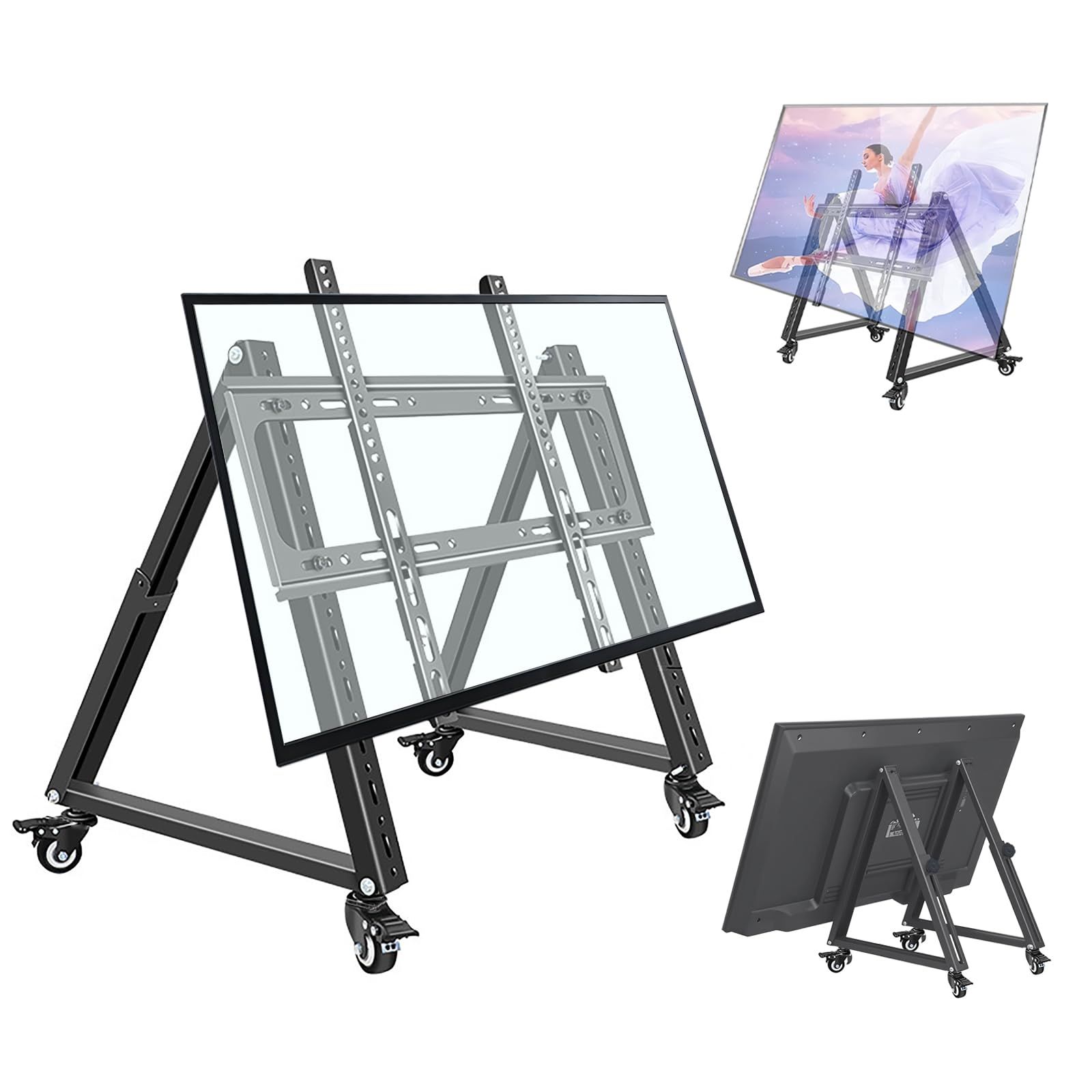 VESAは100*100から400*400mm TVスタンド 業務用 自立型 展示用 移動式 移動式三角台 会社用 LED液晶テレビ対応 会議室 キャスター付き 壁寄せ 病院業務用 ロータイプ スピーチ用 耐荷重75kg 角度調節可能 日本語説明書付き 32-