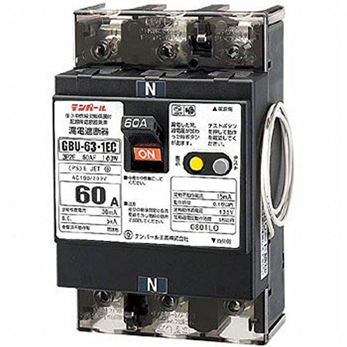 【新品・3営業日で発送】テンパール工業 中性線欠相保護付漏電遮断器　GBU-63･1EC 60A 30MA