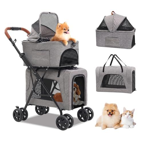ペットカート 犬 カート 超軽量6.5KG ワンタッチ折りたたみ 分離型・一体型両対応 ペットバギー 多頭飼い 小型犬 猫 中型犬 耐荷重15KG 犬用カート 犬 ベビーカー 4輪静音PUホイール 後輪ブレーキ 飛び出し防止2本リード 老犬介 ad594d66