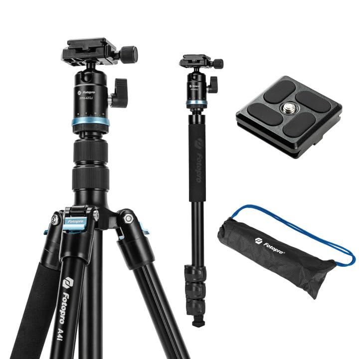 【新品】Fotopro 186cm カメラ三脚 旅行用 ボールヘッド付き コンパクトモノポッド バッグとスマホクリップ付属 最大耐荷重8Kg A4i 青 a37d5386