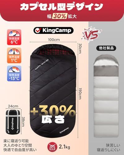 KingCamp 寝袋 シュラフ 冬用 封筒型 大きいサイズ フランネル生地 保温 耐寒 オールシーズン ワイド 快適温度2℃/ 6℃ 暖かい スリーピングバッグ コンパクト 通気性 快適 アウトドア 登山 車中泊 防災用 キャンプ用 来客用 b33ff0ab