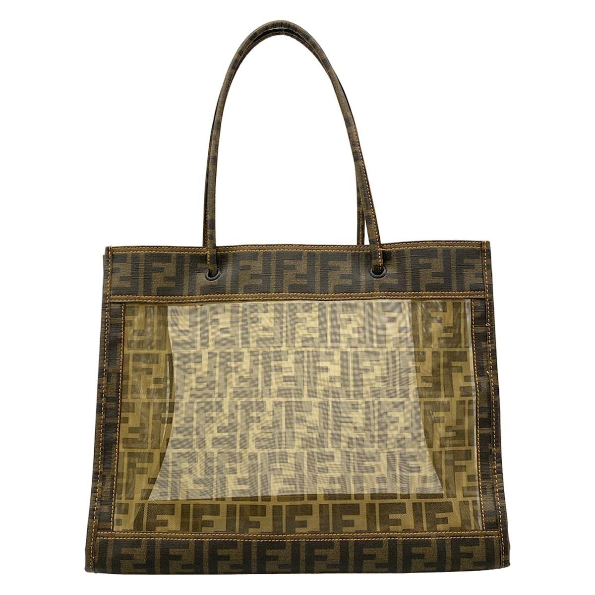FENDI(フェンディ) トートバッグ ズッカ柄 8BH183 ダークブラウン×ライトブラウン メッシュ 58,685円