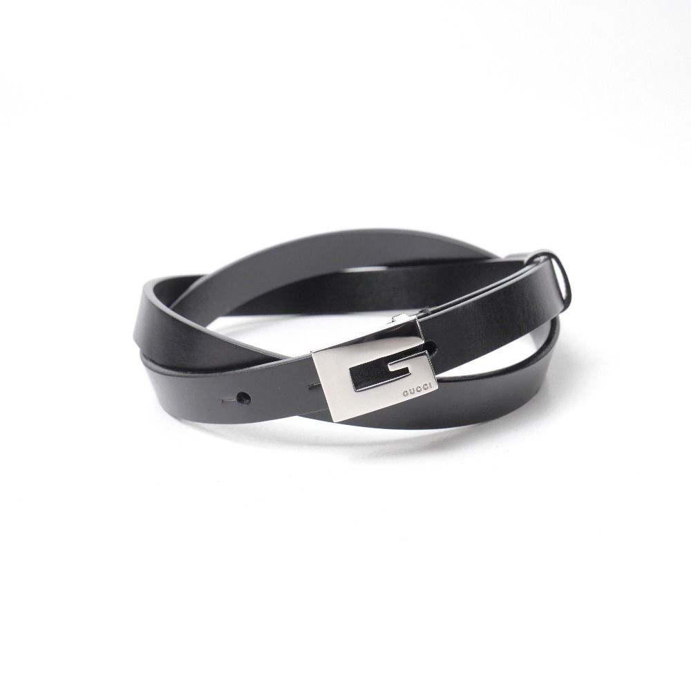 GUCCI Gバックル サイズ75/30 ブラック シルバー ベルト GUCCI グッチ ベルト サイズ75・30 Gバックル ブラック×シルバー 細