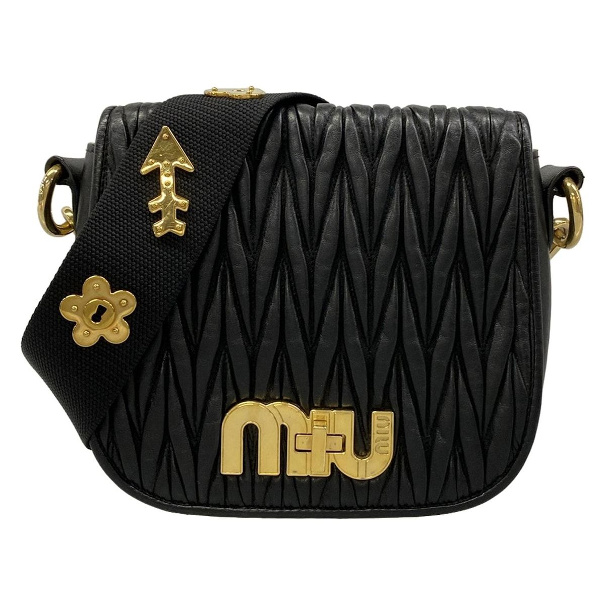 miumiu(ミュウミュウ) ショルダーバッグ マテラッセ 黒 ミュウロゴ/ターンロック レザー