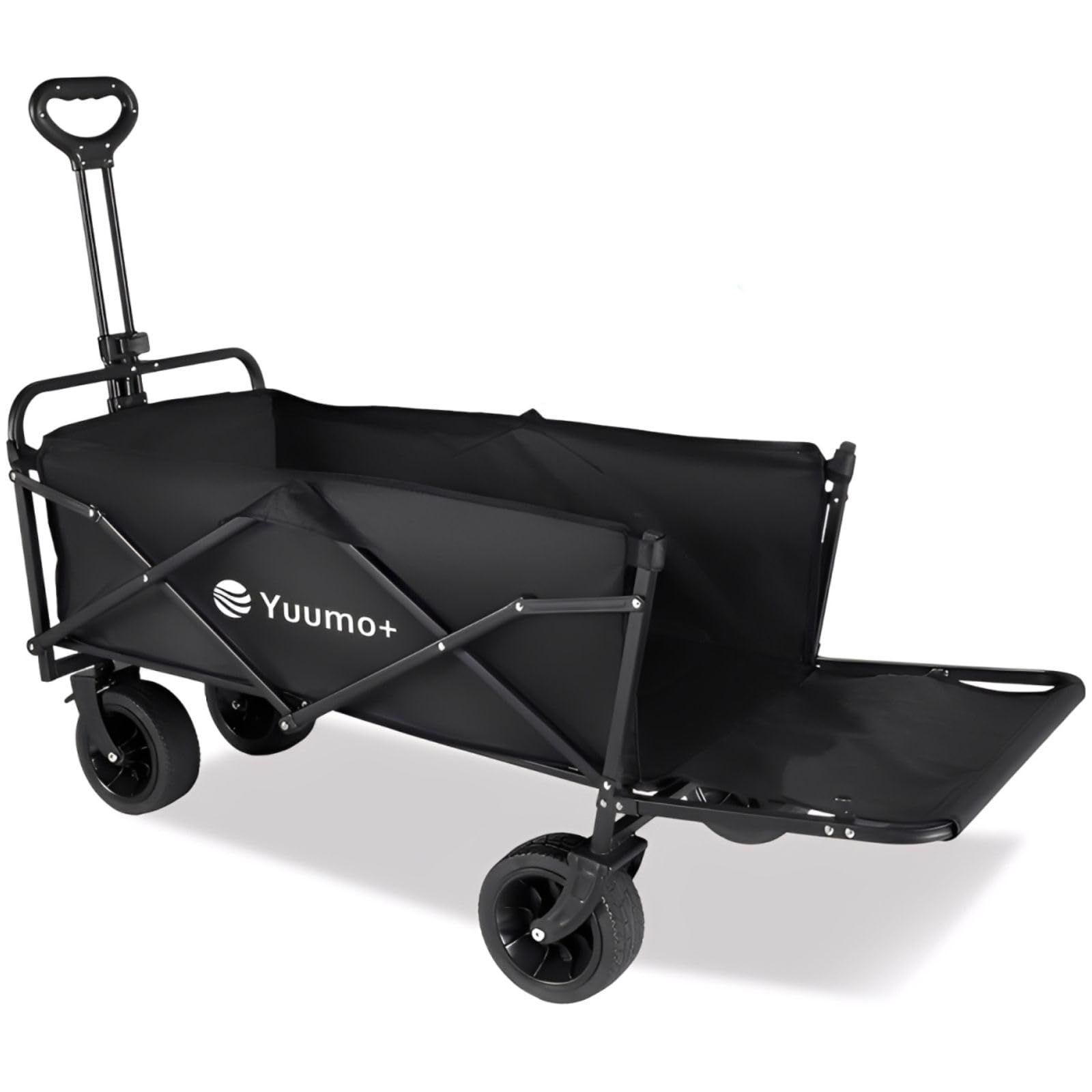 Yuumo+ キャリーワゴン 【大容量280L｜耐荷重250kg】 アウトドア キャンプ ワゴン 長物対応 リアゲート 極太17cmタイヤ ワンタッチ折りたたみ式 スリム収納 600D生地 ボトルポケット付き キャンプ・BBQ・釣り・レジャー・野外フェスe