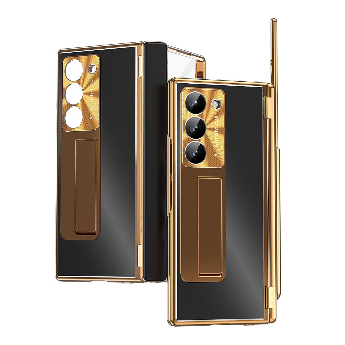 Galaxy Z Fold6全面保護ケース+アルミ合金ボディ+強化ガラスフィルム+ペンスロット+金属レンズ保護カバー+磁気吸着多機能ヒンジ ワイヤレス充電 手帳型 折り畳み スタンド機能 キラキラ 人気 かわいい おしゃれ ユニーク デリケート 二層構造 磁気