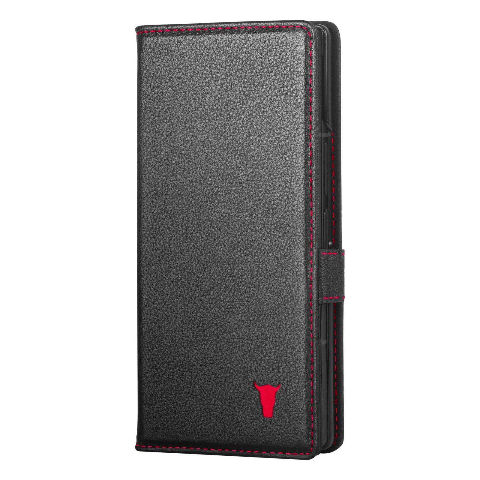 TORRO Samsung Galaxy Z Fold7 ケース, 手帳型本革スマホケース スタンド?カードホルダー付き (ブラック)(アクセント・レッド)