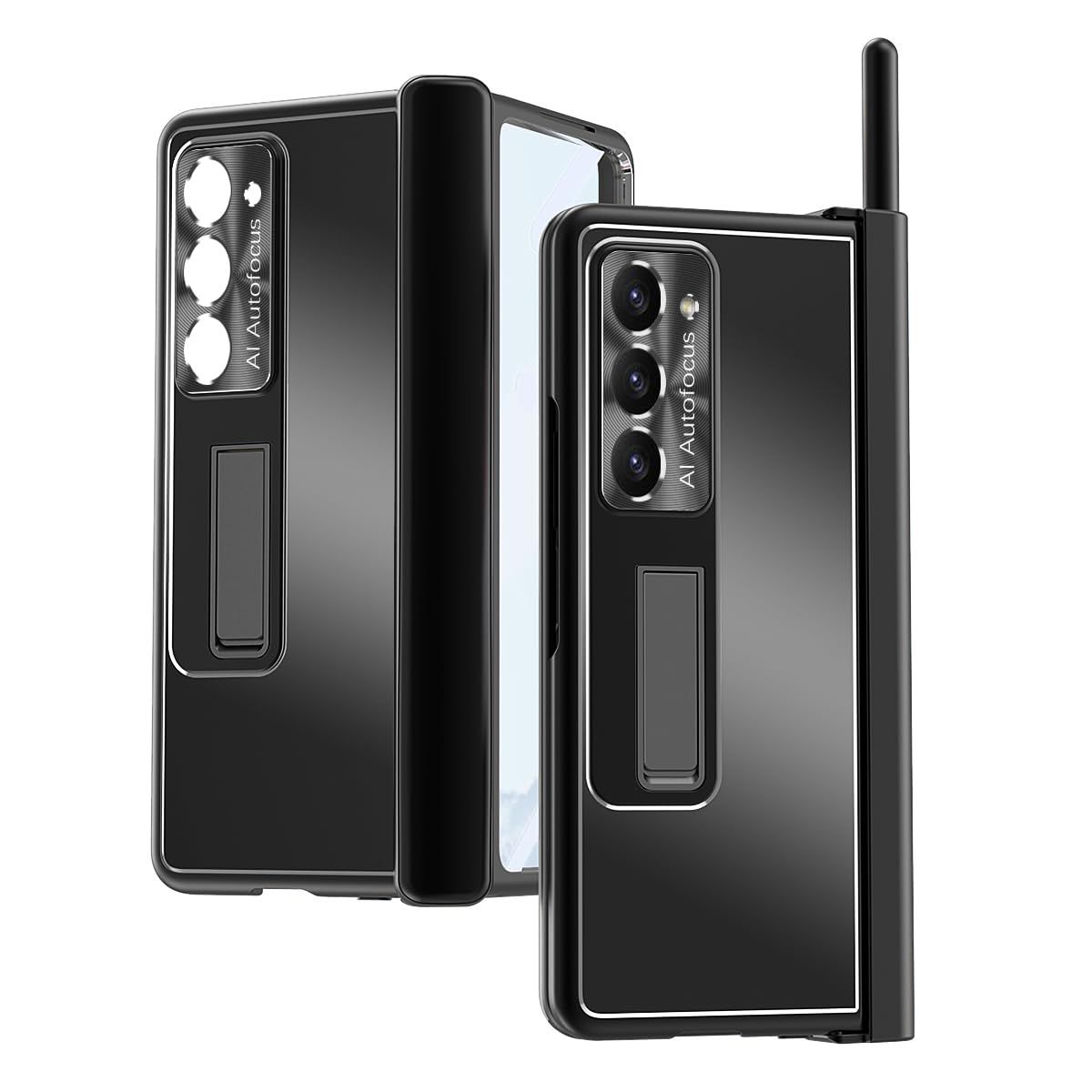 Galaxy Z Fold5 / W24携帯全面保護ケース+アルミ合金ボディ+強化ガラスフィルム+ペンスロット+金属レンズ保護カバー+多機能ヒンジ,磁気吸着 手帳型 折り畳み ブラケット機能 おしゃれ 、人気 かわいい フリップ 衝撃吸収 キラキラ 財布型カバ