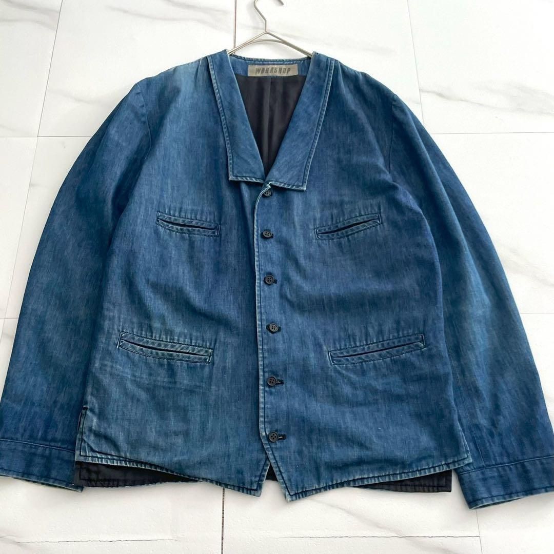 Gジャン+デニムジャケット WORKSHOP denim jacket Blue cotton L WORKSHOP denim jacket Blue cotton L-人気アイテム