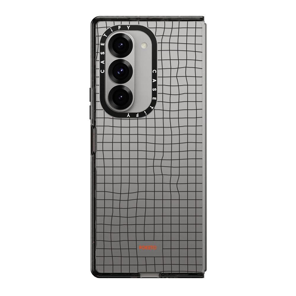 CASETiFY クリア ケース for Samsung Galaxy Z Fold 6 - Wavy Grid by Poketo - ブラック