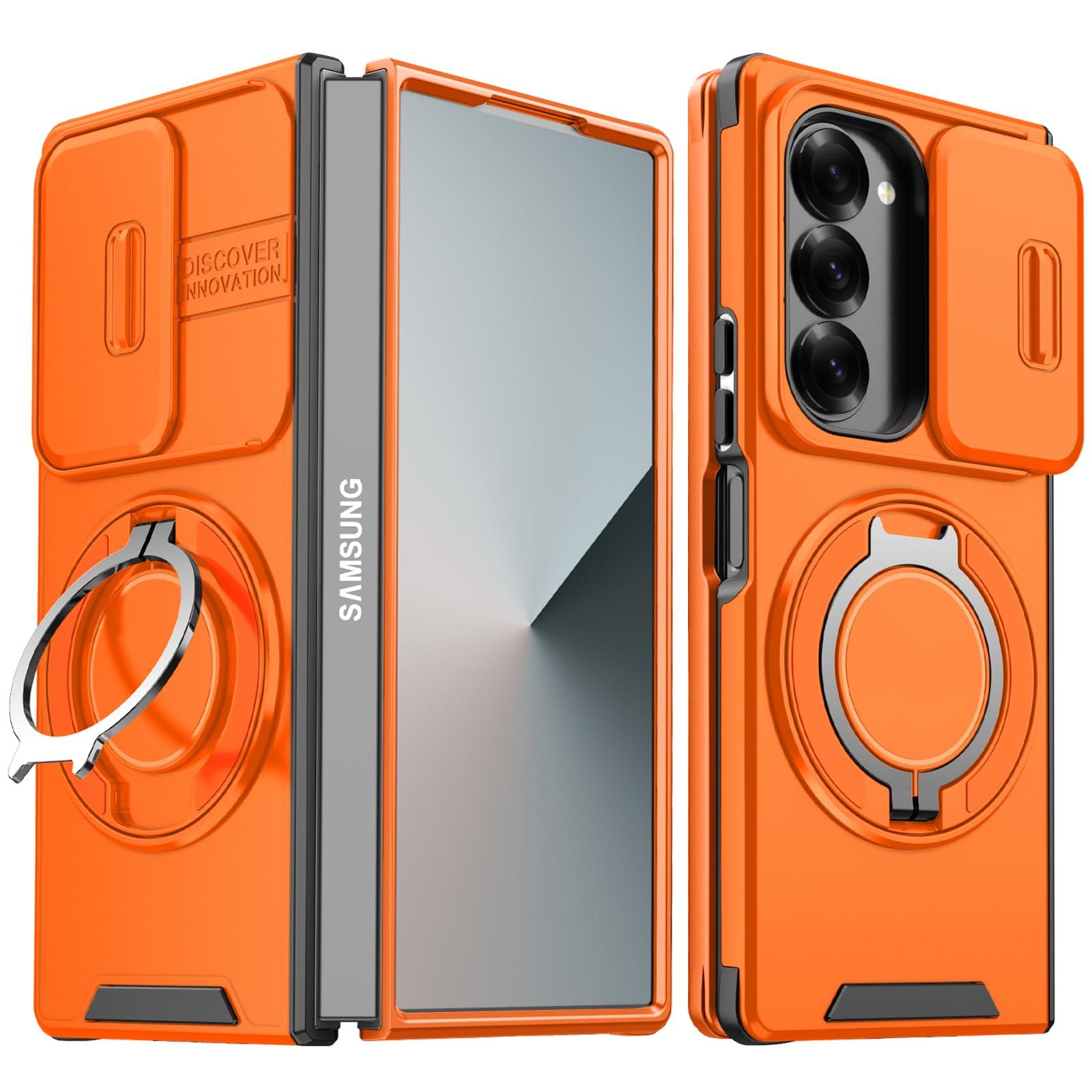 WZOYXOC 対応 Galaxy Z Fold6 用 ケース スタンド付き 耐衝撃 SC-55E カバー レンズ保護 スライドカメラカバー TPU+PC 軽量 滑り止め 落下保護 スタンド機能 車載ホルダー対応 ギャラクシー Z フォールド6 5G 携帯ケー