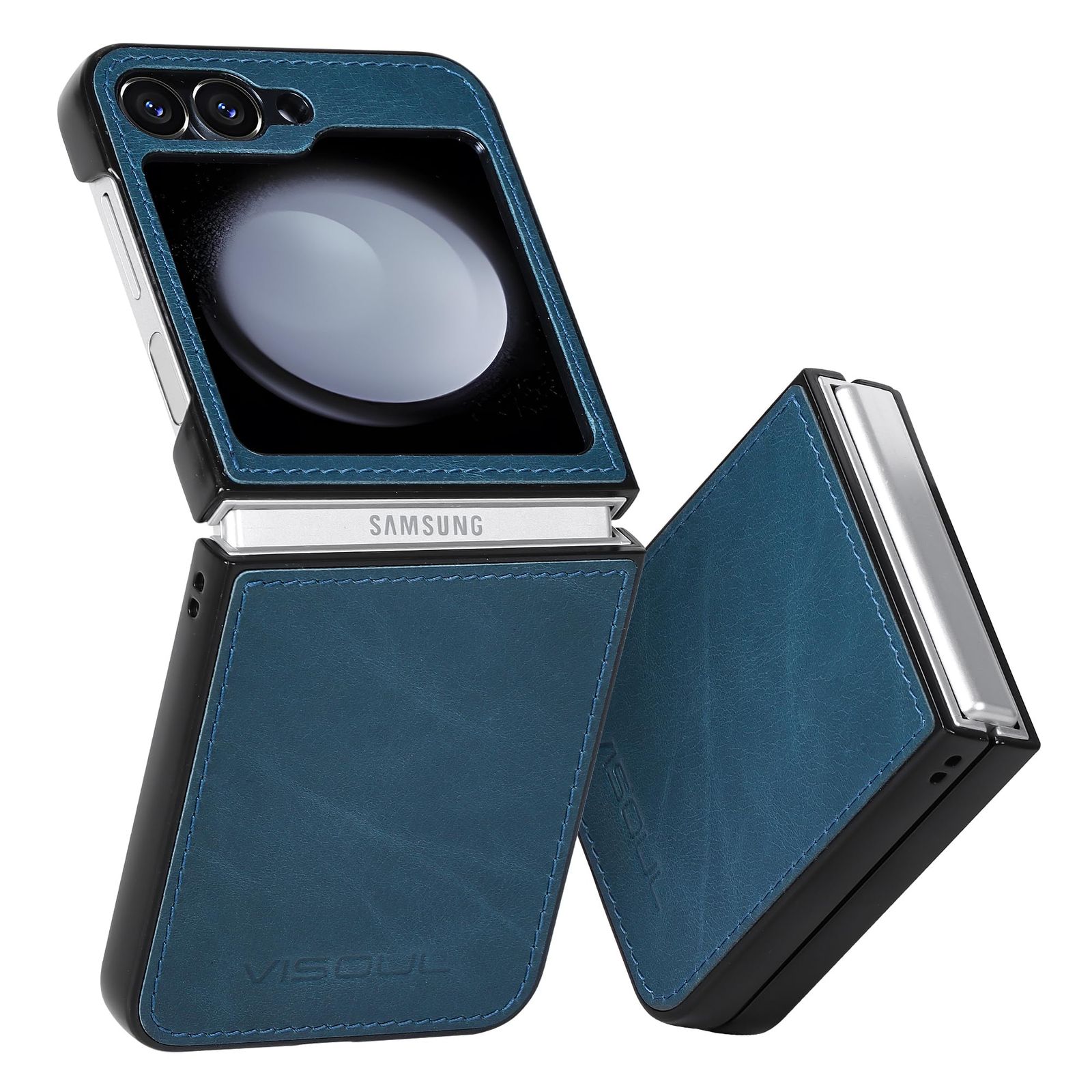 VISOUL Galaxy Z Flip シリーズ 対応 ケース スマホケース レザー 全面保護 薄型 (ブルー， Galaxy Z Flip6 対応)