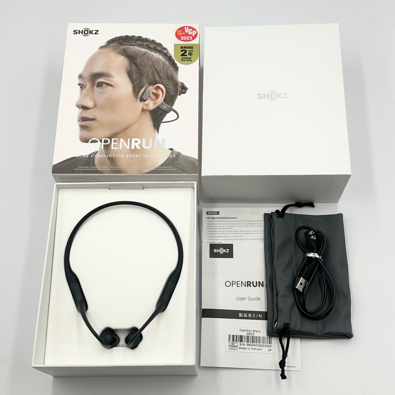 SHOKZ OpenRun 骨伝導イヤホン 【24時間以内発送・未使用に近い 