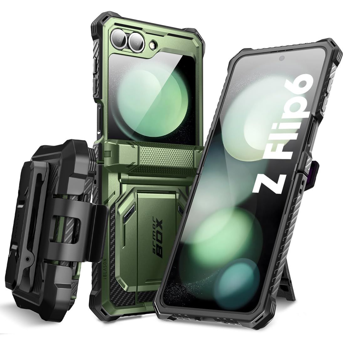 i-Blason Galaxy Z Flip 6 5G (2024) ケース SC-54E 保護カバー 米軍MIL規格取得 保護フィルム付き ヒンジ保護 耐衝撃 内蔵スタンド付き ベルトクリップ付属 分離式 着脱簡単Samsung Z Flip 6/ Flip