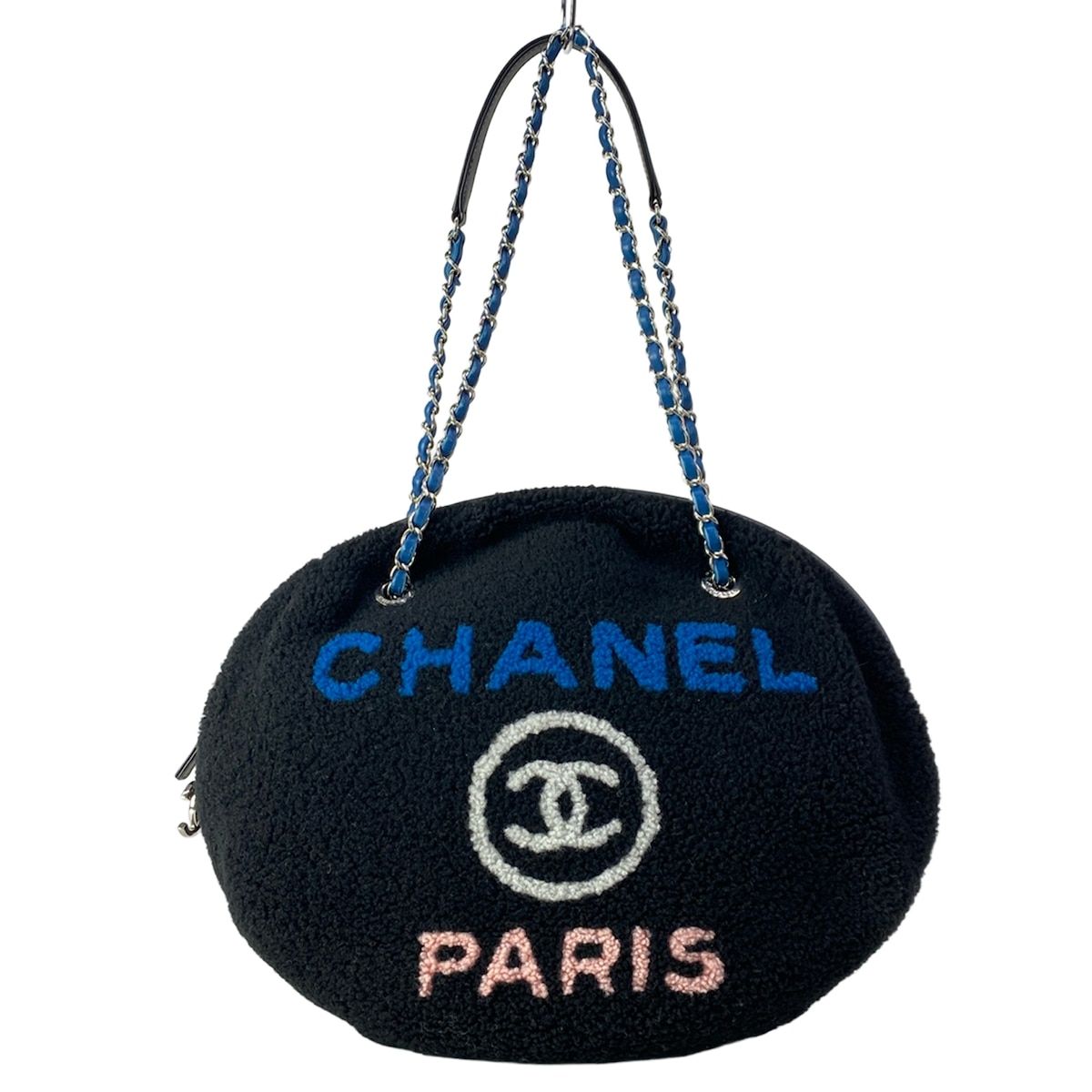 CHANEL(シャネル) ショルダーバッグ ドーヴィルライン 黒×ブルー×ピンク チェーンショルダー/シルバー金具 レザー