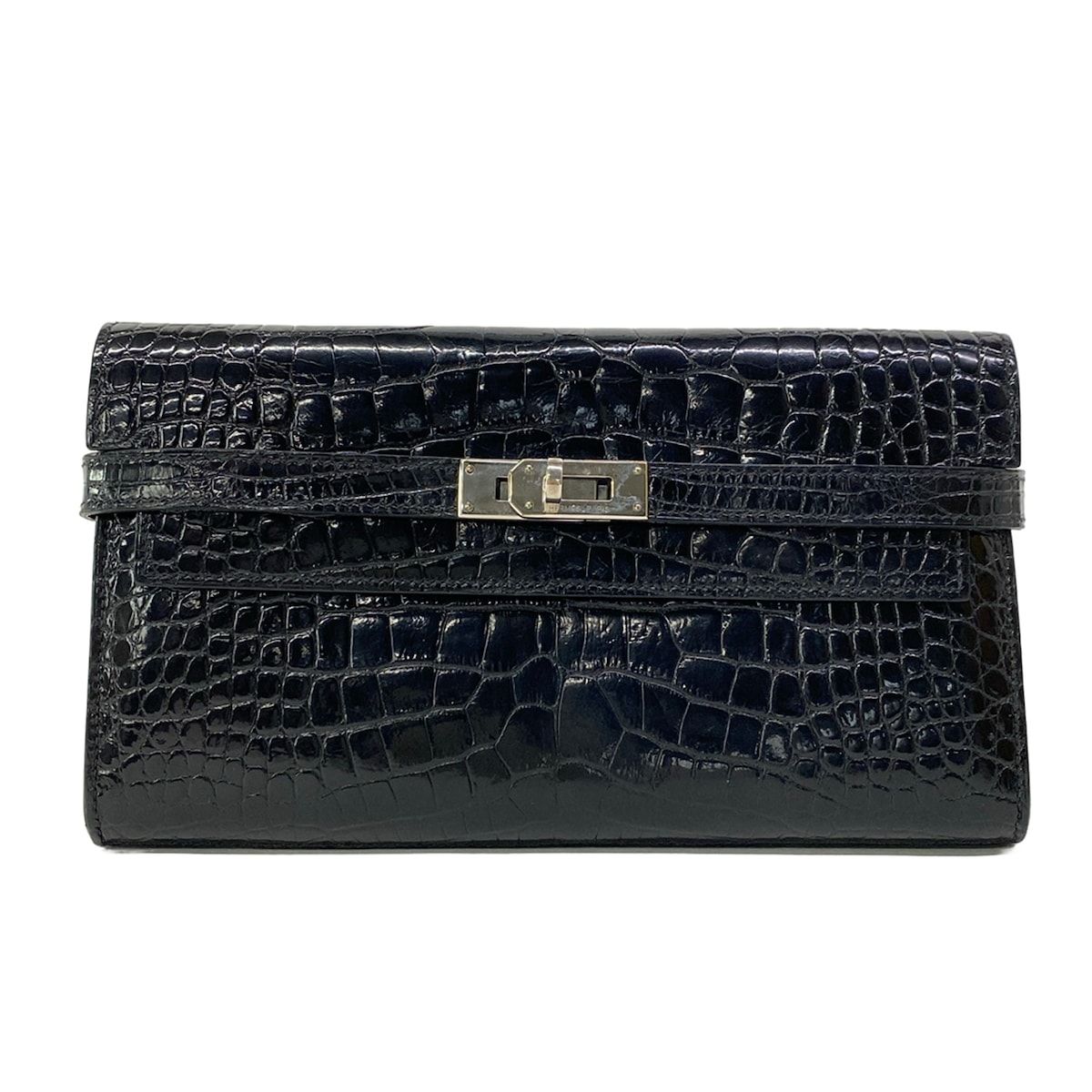 HERMES(エルメス) 長財布 ケリーウォレットロング 黒 シルバー金具