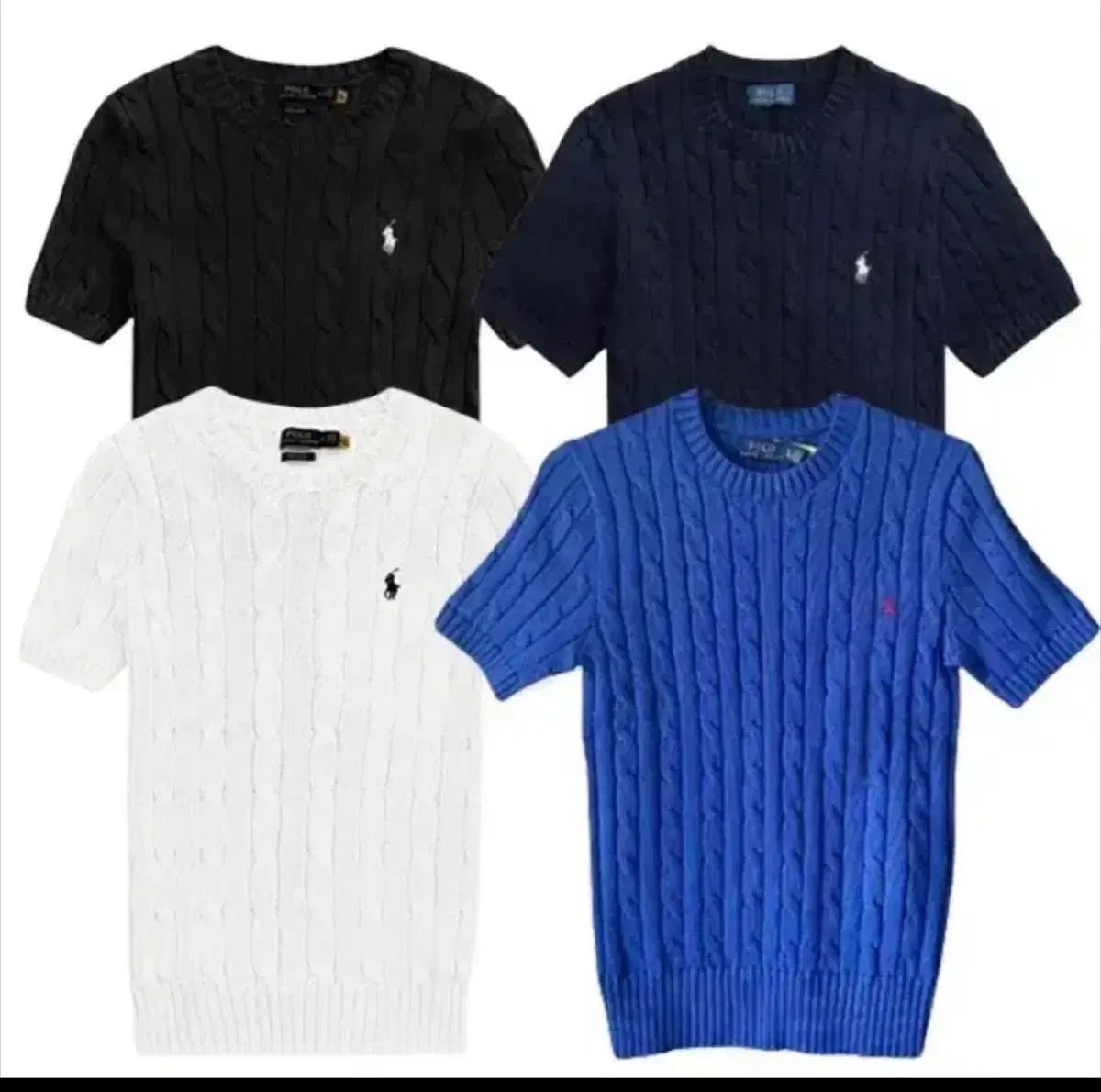 ポロ ケーブル 半袖 ニット M S ブルー/ピンク 新品