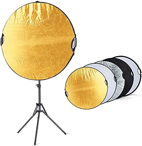 【新品】Selens 5-in-1 丸レフ板 110cm ライトスタンド180cm クリップホルダー スタジオ撮影キット 人物撮影 商品撮影 ビデオ ポートレート撮影に対応 (金、銀、白、黒、半透明)の5色対応 f2946b0b