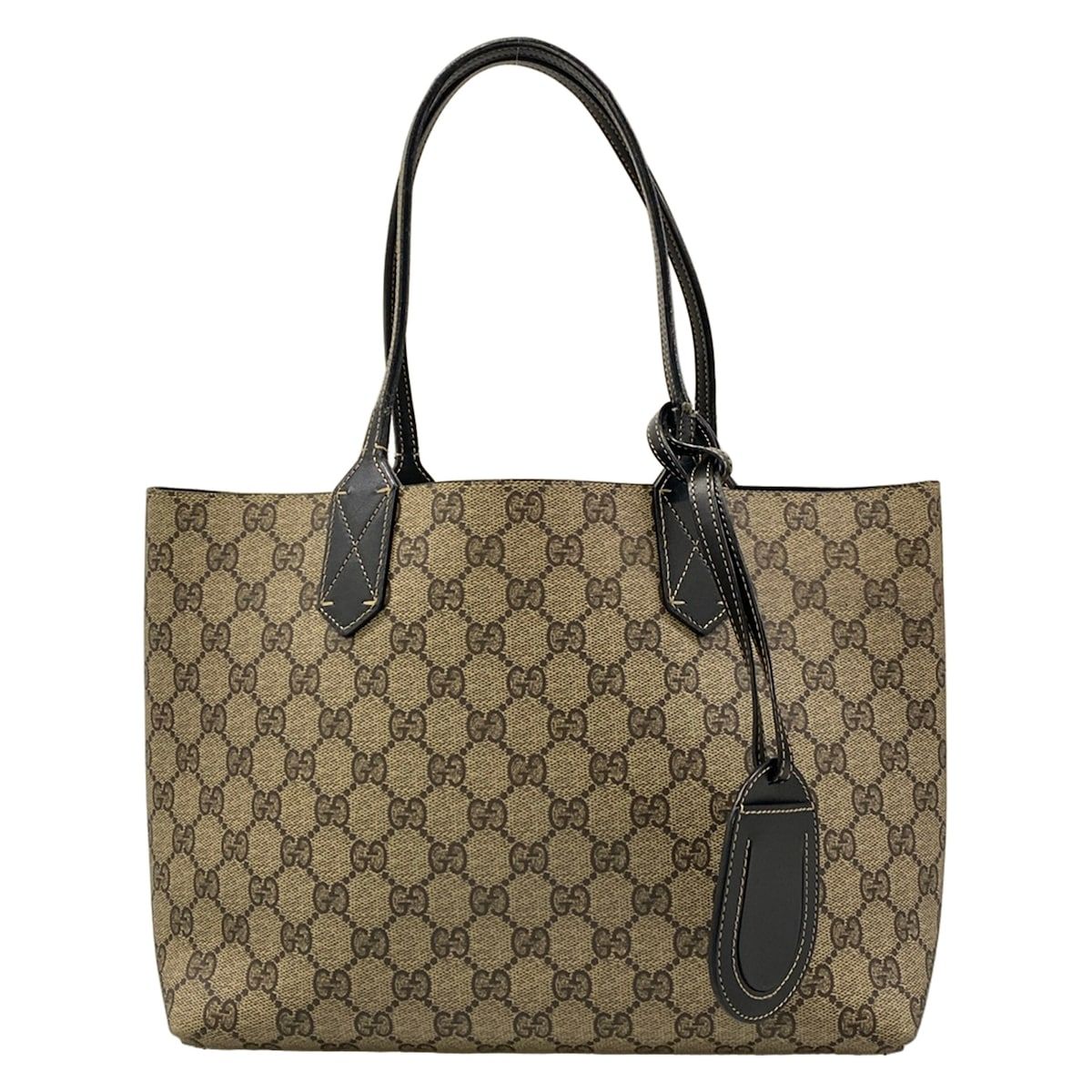 GUCCI(グッチ) トートバッグ GGレザー スモール トート 372613 黒×ベージュ×ダークブラウン リバーシブル レザー