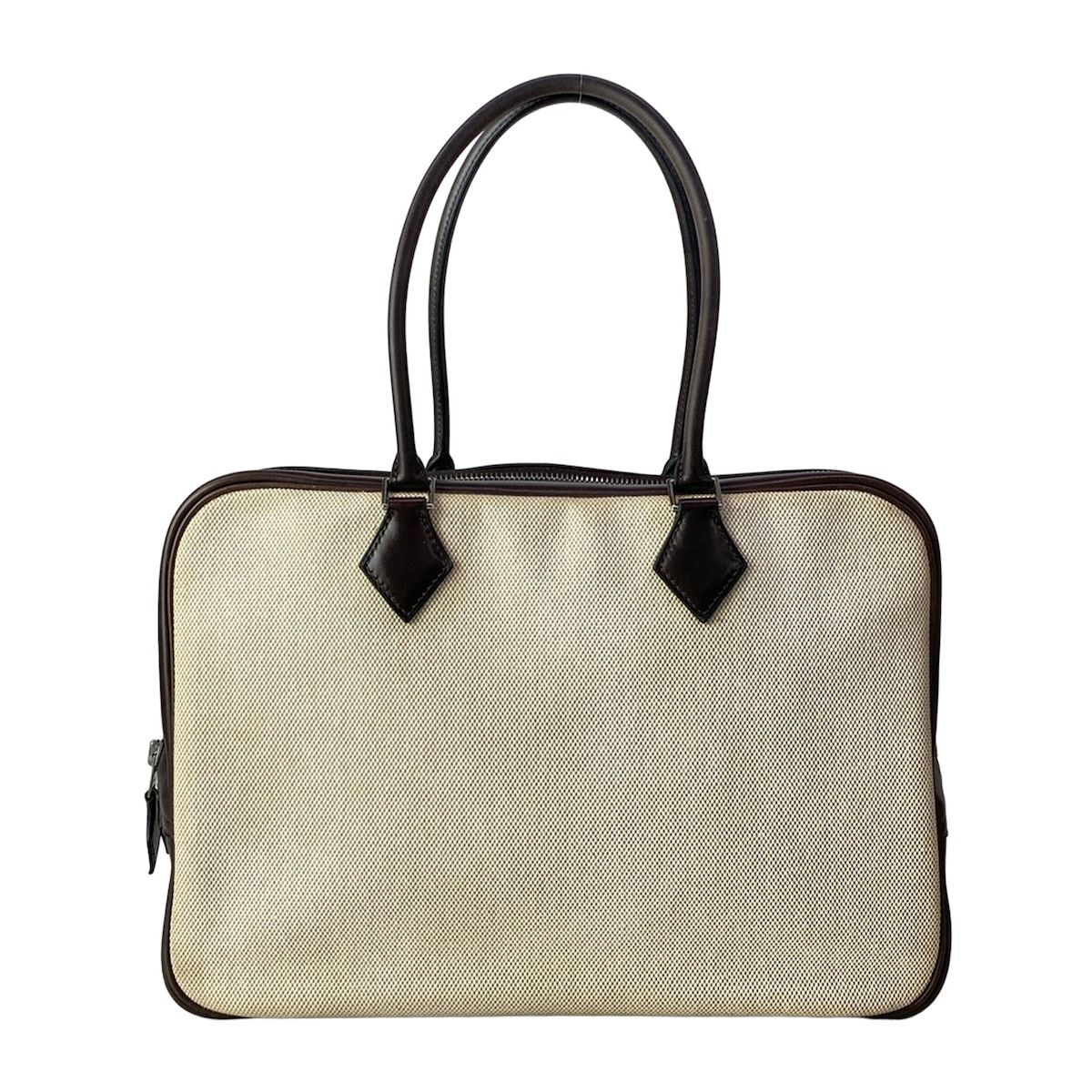 HERMES(エルメス) ハンドバッグ プリュム32 アイボリー×ダークブラウン シルバー金具