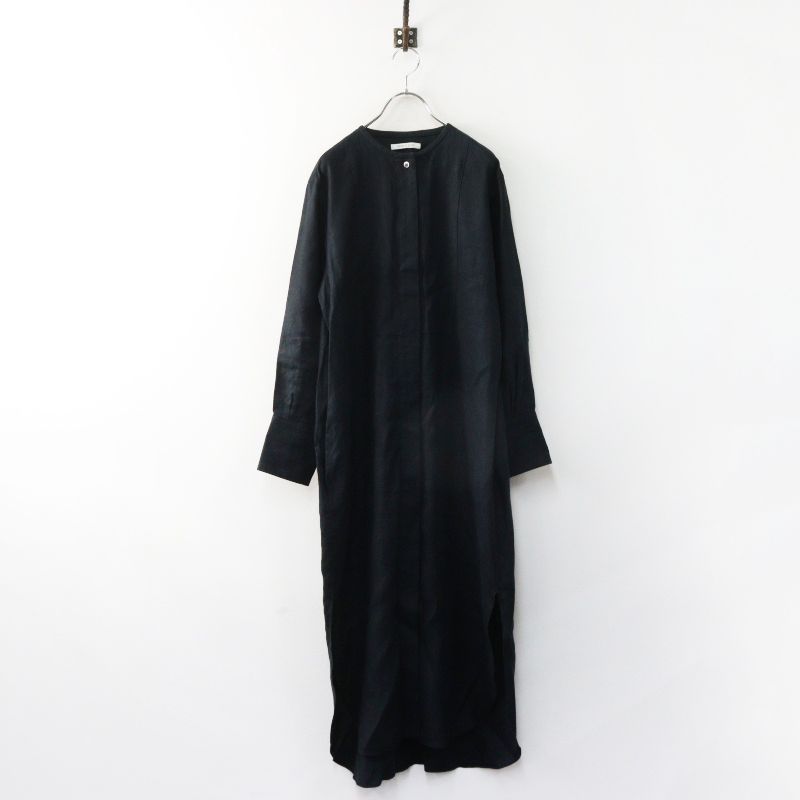 ハウスオブロータス HOUSE OF LOTUS ヘンプ ノーカラー シャツ ワンピース M｜ブラック トップス 長袖【2400015026329】