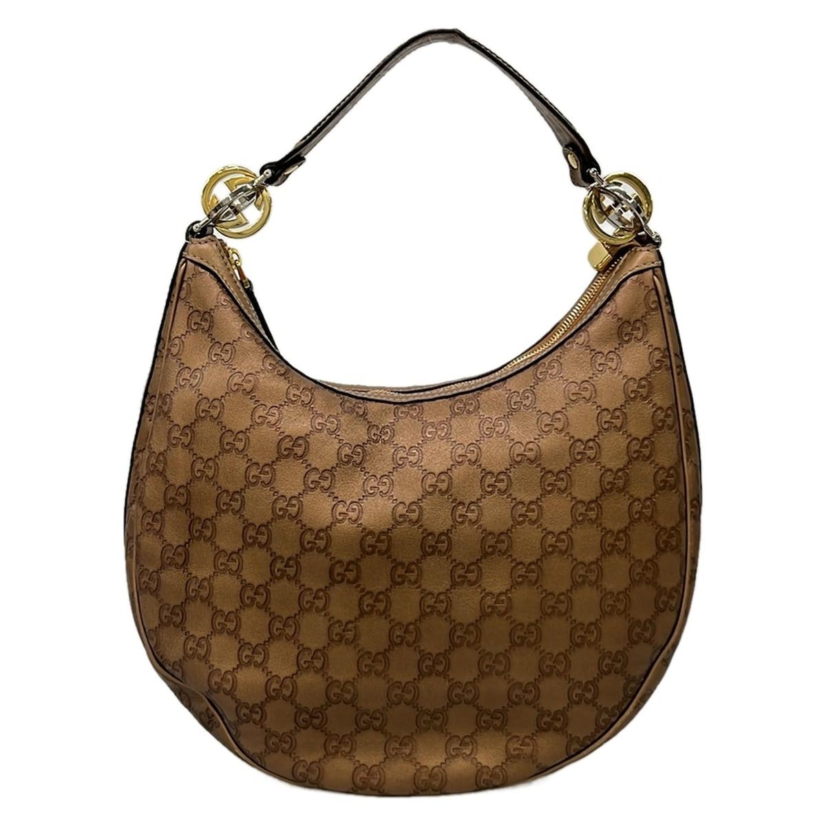 GUCCI(グッチ) ショルダーバッグ GGツインズ,シマライン 232962 ブロンズ レザー