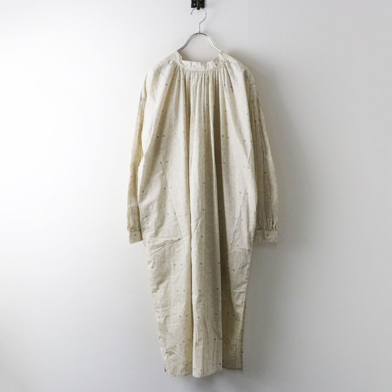 新品 ガーゼ Gauze# LIBERTY Mortimer リバティプリント モーティマー ネックギャザーロングワンピース F ベージュ┃【2400015019383】